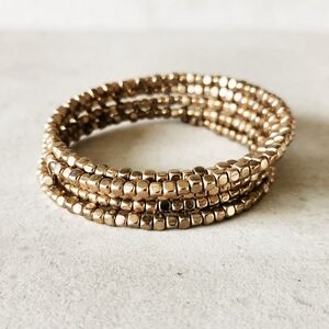 Gold Tone Boho Square Glass Bead Wire Adjustable Stretchy Bracelet Summer Party